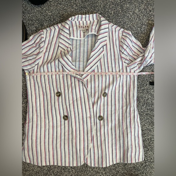 Dolan Anthropologie Striped Linen Summer Double Breast Blazer M career Office - Picture 7 of 8
